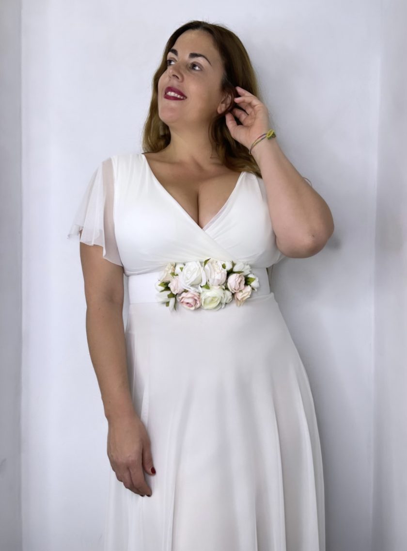 Vestido Tul Basic Mangas Novia