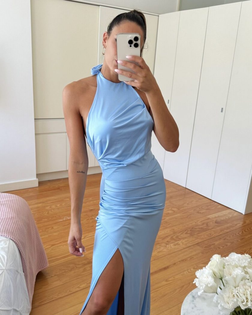 Vestido Seda Halter Drapeado - Imagen 17