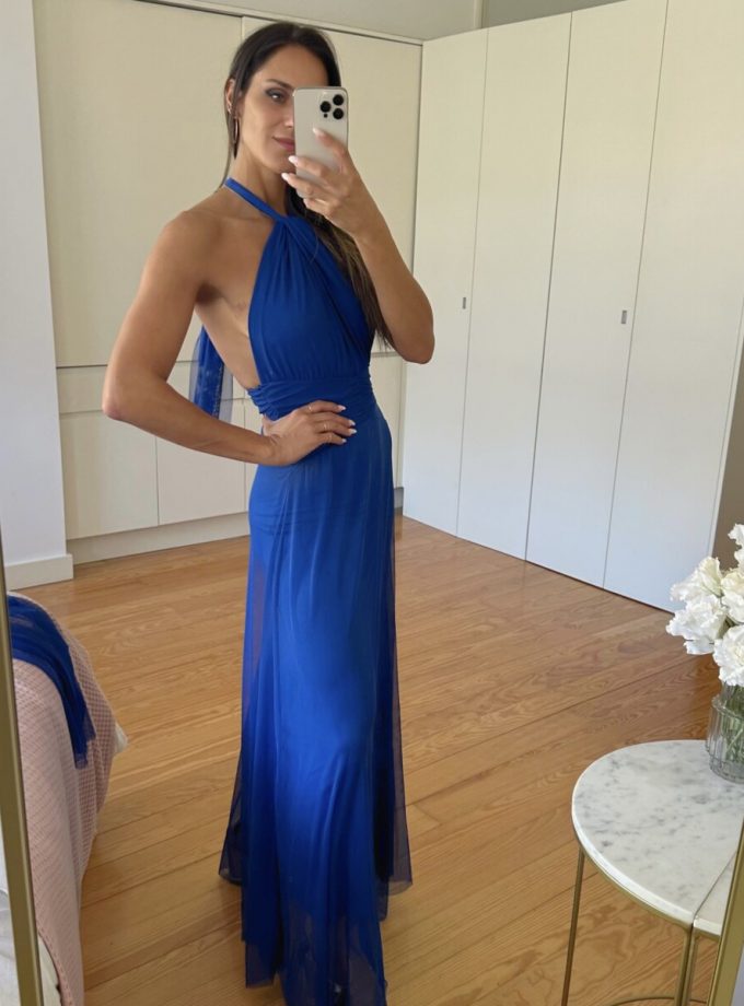 Vestido Tul Halter Abertura Pecho