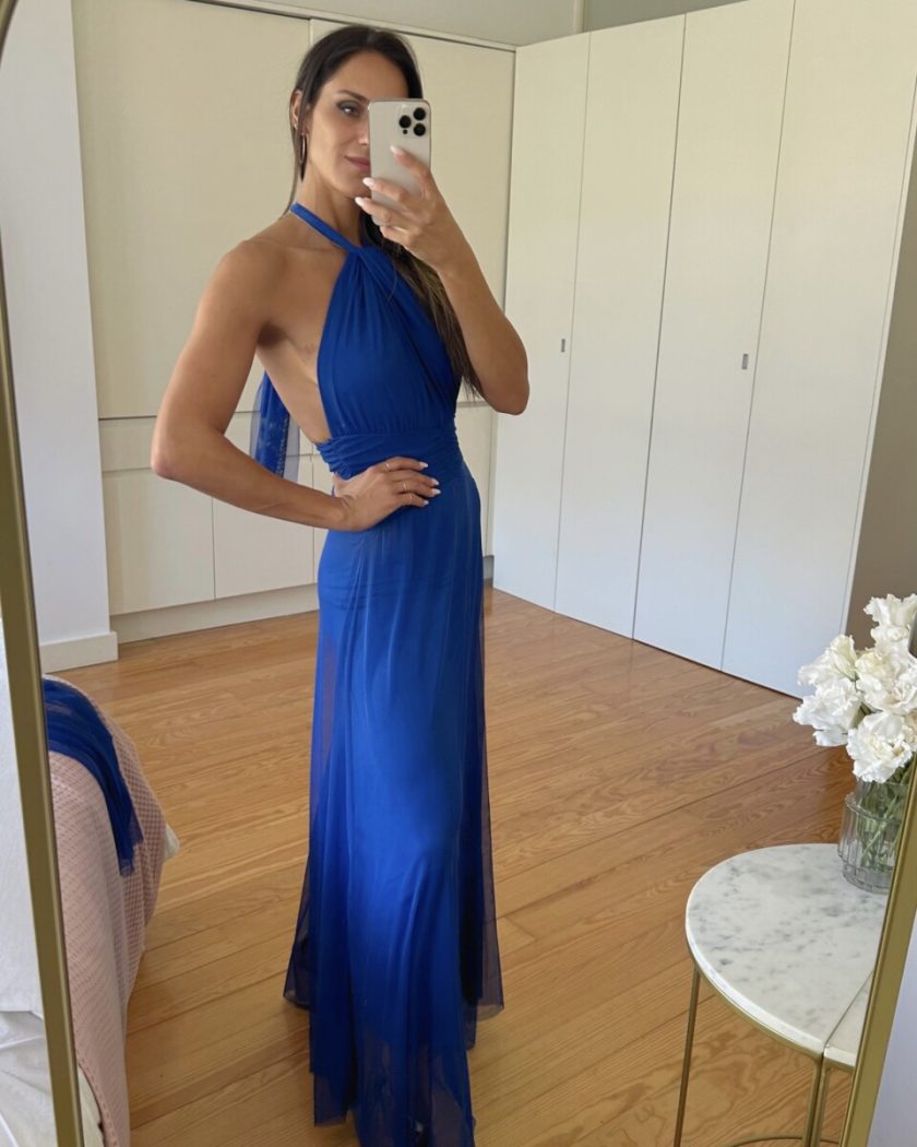 Vestido Tul Halter Abertura Pecho