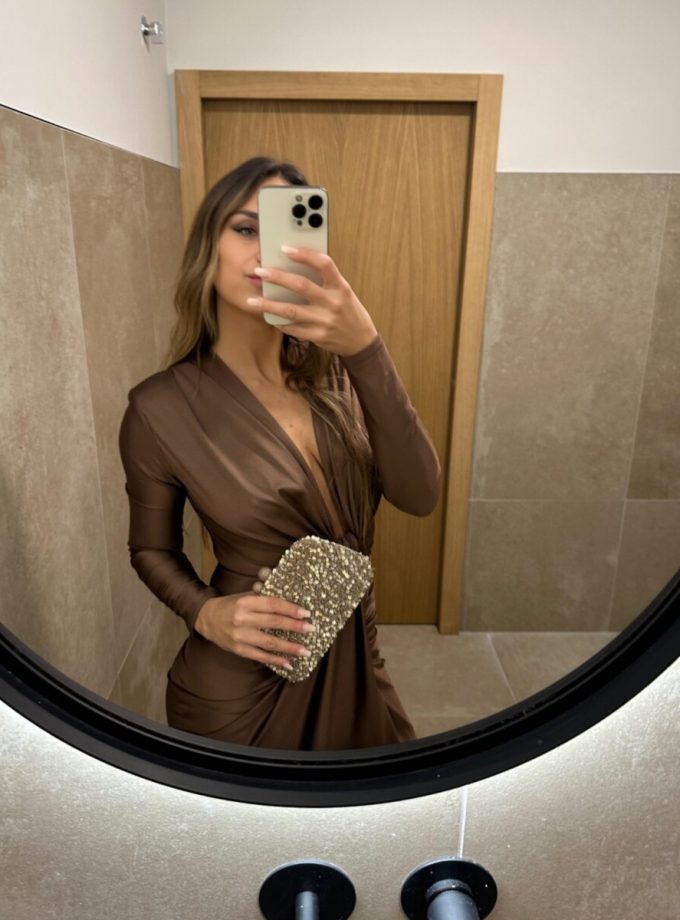 Vestido Seda Escote Nudo Mangas