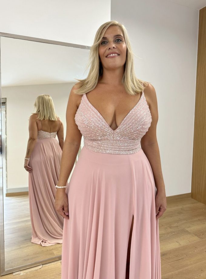 Vestido Gasa Brillos Pecho