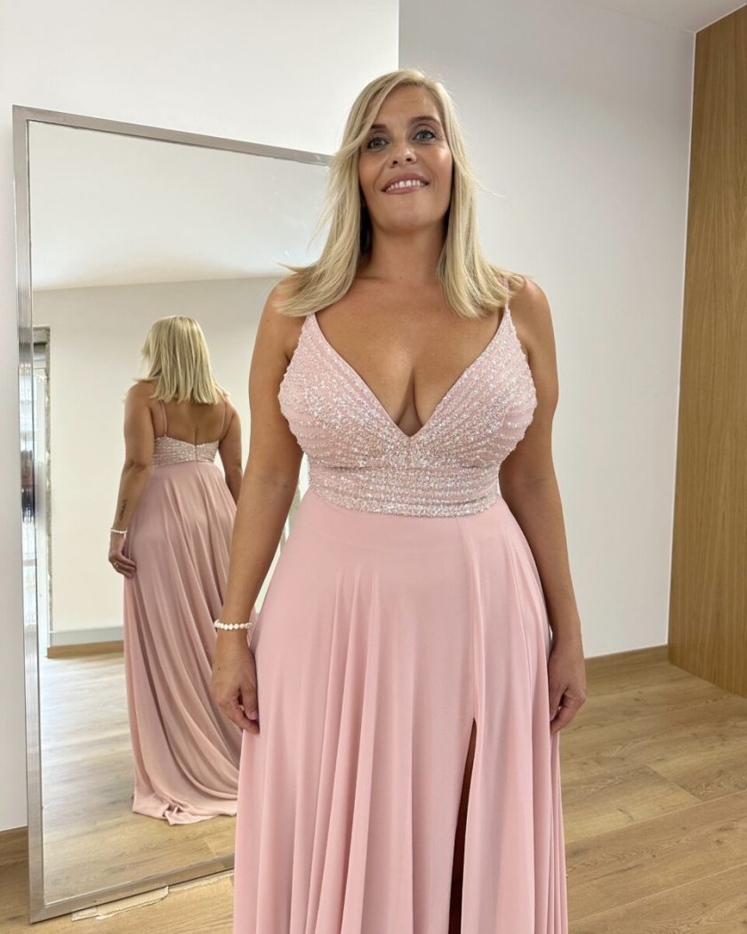 Vestido Gasa Brillos Pecho - Imagen 18