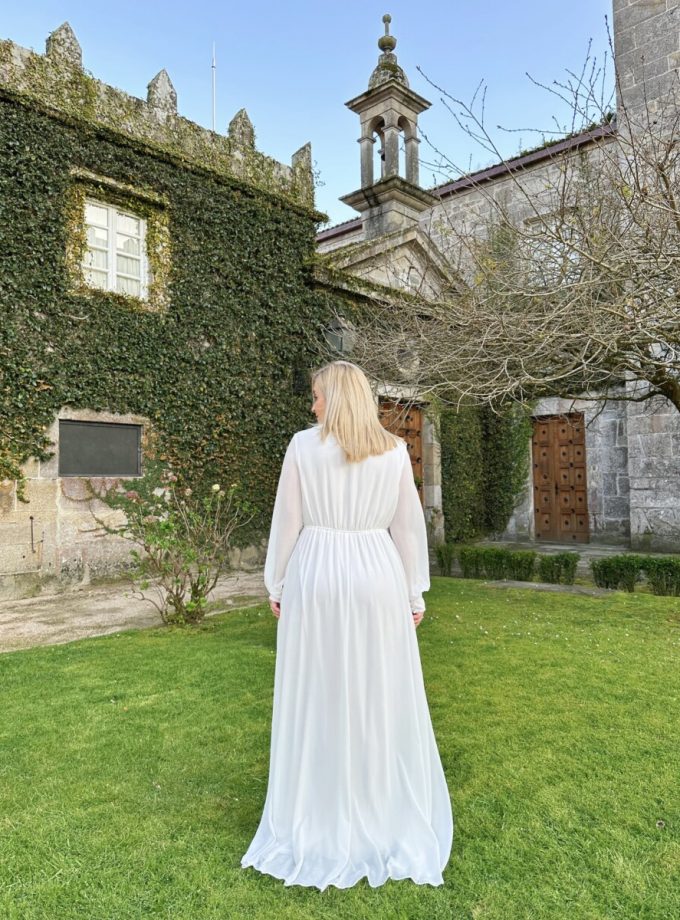 Vestido Gasa Aberturas Mangas Novia