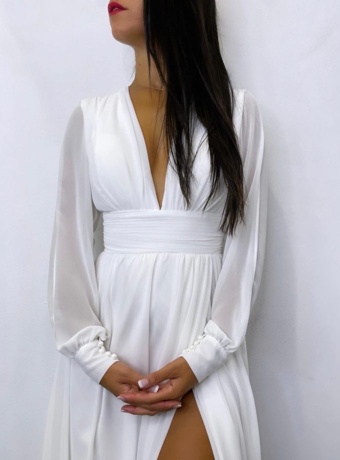 Vestido Gasa Aberturas Mangas Novia