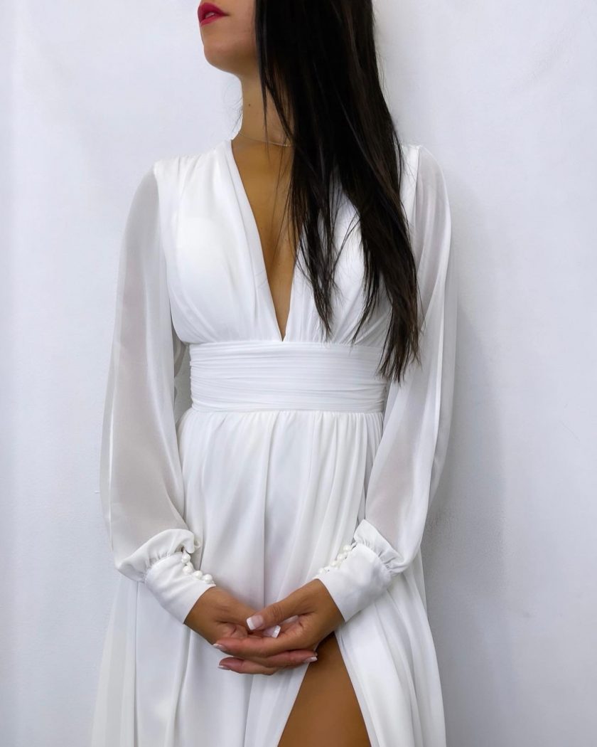 Vestido Gasa Aberturas Mangas Novia - Imagen 6