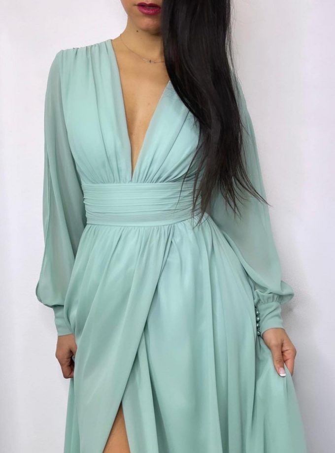 Vestido Gasa Aberturas Mangas