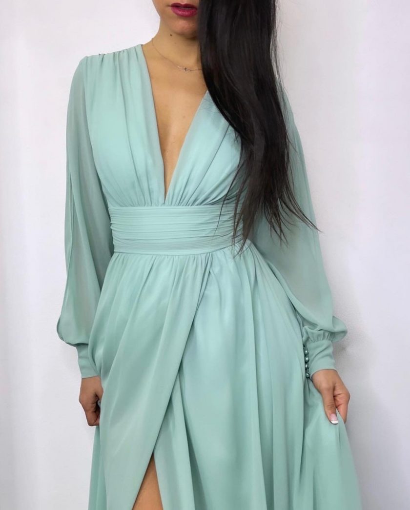 Vestido Gasa Aberturas Mangas - Imagen 4