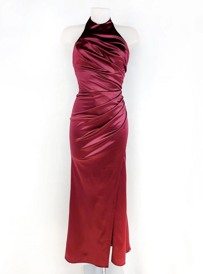 Vestido Seda Halter Drapeado