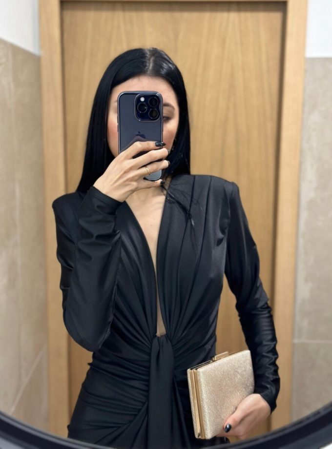 Vestido Seda Escote Nudo Mangas