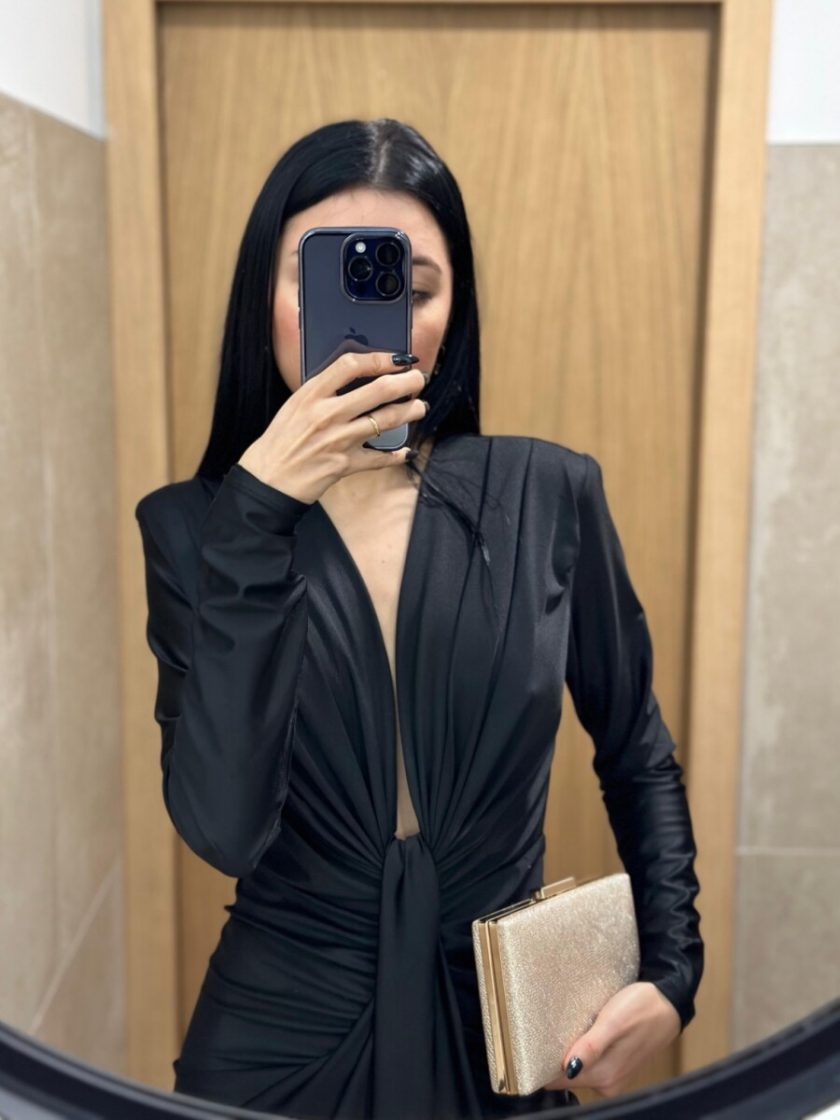 Vestido Seda Escote Nudo Mangas - Imagen 15