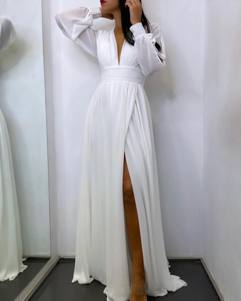 Vestido Gasa Aberturas Mangas Novia - Imagen 3