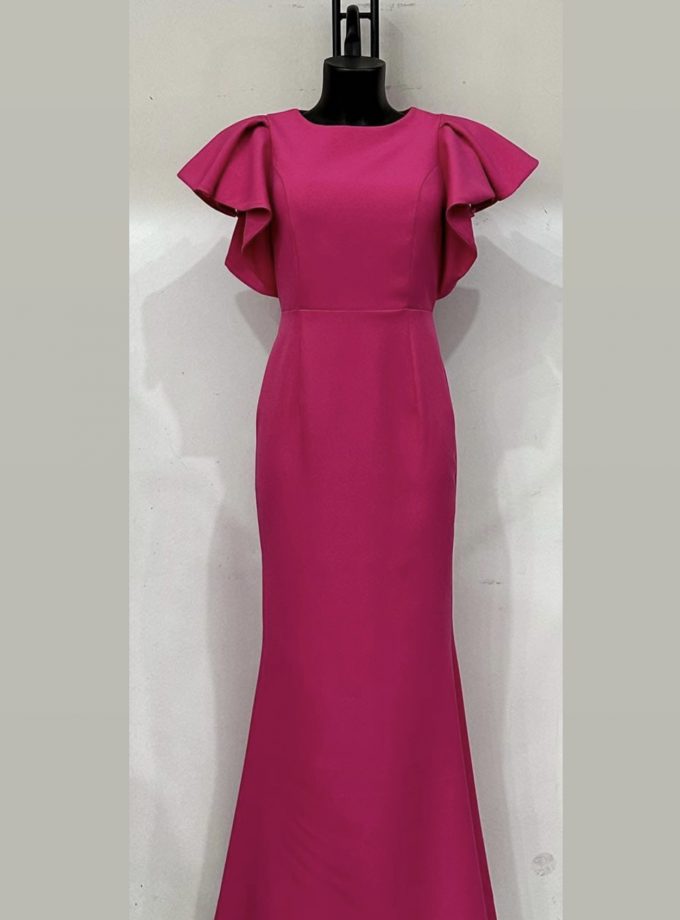 Vestido Sirena Manga Corta Volantes