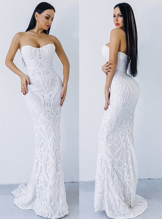 Vestido Sirena Brillos Novia
