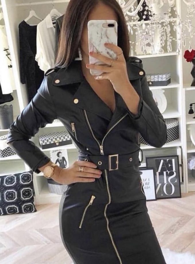 Vestido Polipiel Mangas