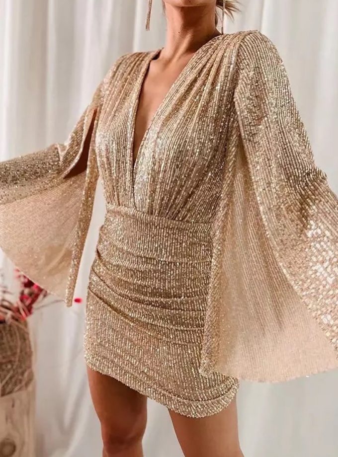 Vestido Lentejuelas Mangas Abiertas