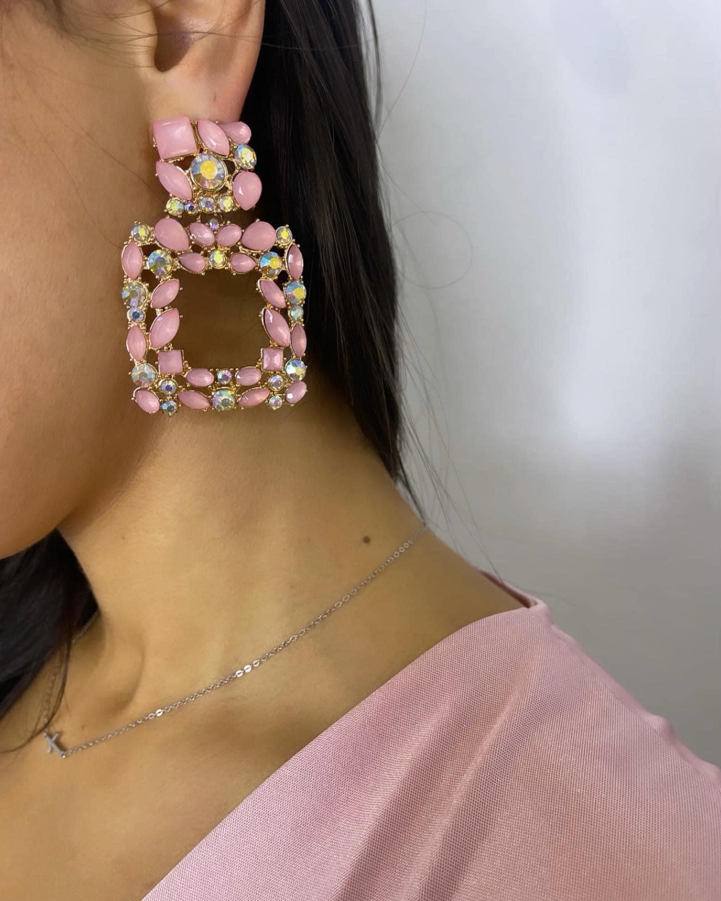 Pendientes Square Joya Rosa