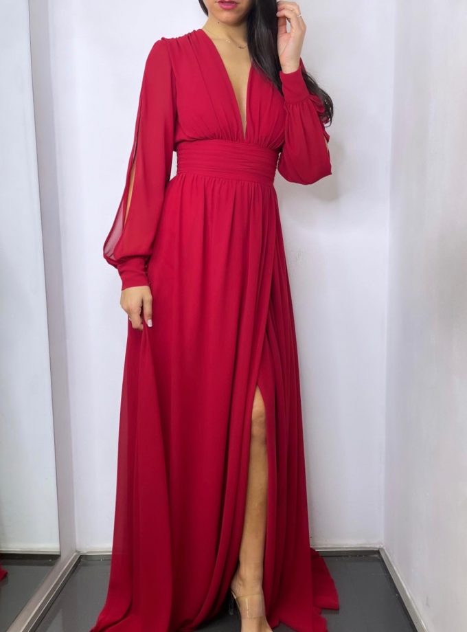 Vestido Gasa Aberturas Mangas