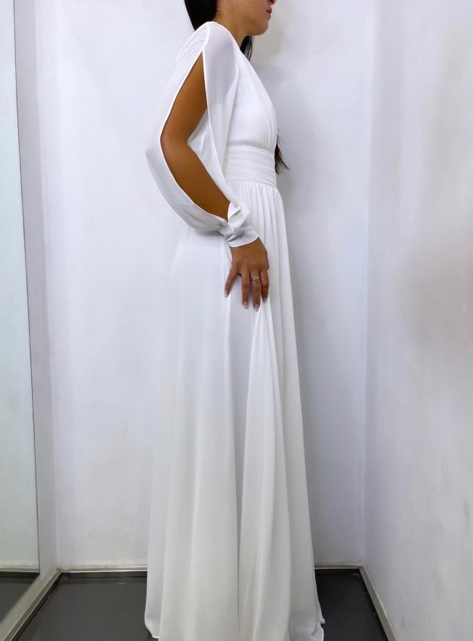 Vestido Gasa Aberturas Mangas Novia