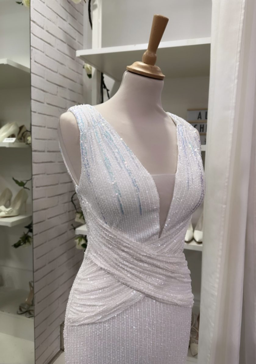 Vestido Novia Lentejuelas Cruzado - Imagen 2