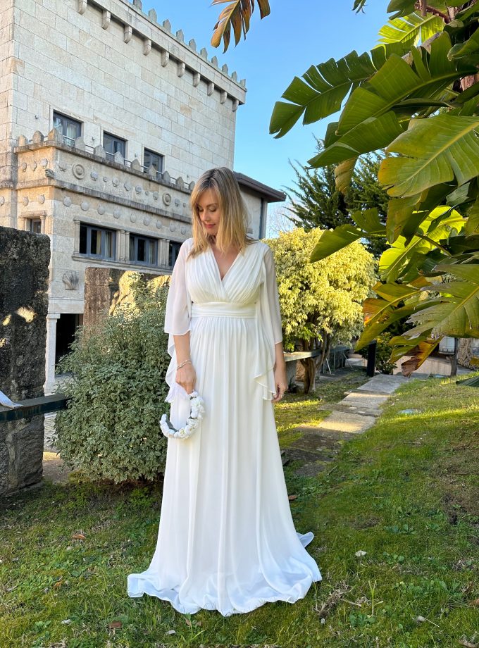 Vestido Gasa Mangas Novia Curvy