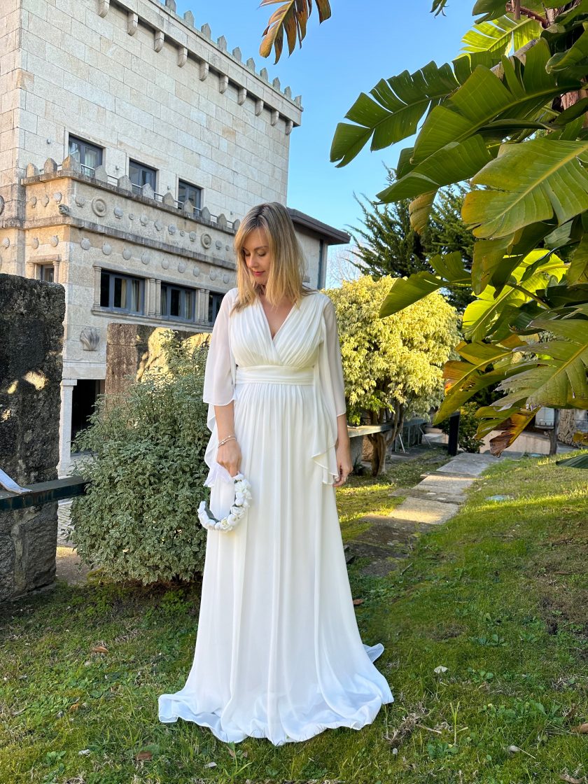 Vestido Gasa Mangas Novia Curvy - Imagen 10