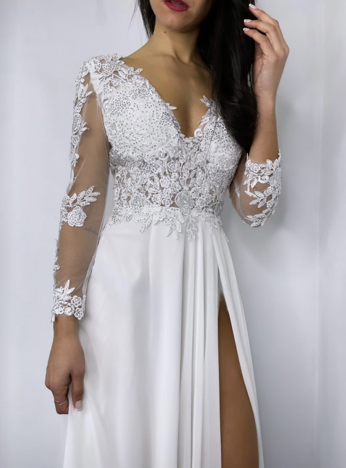 Vestido Dama Mangas Abertura Novia