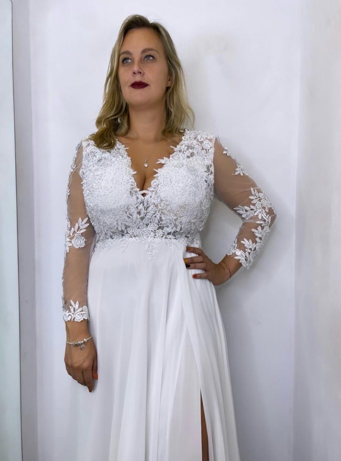 Vestido Dama Mangas Abertura Novia Curvy