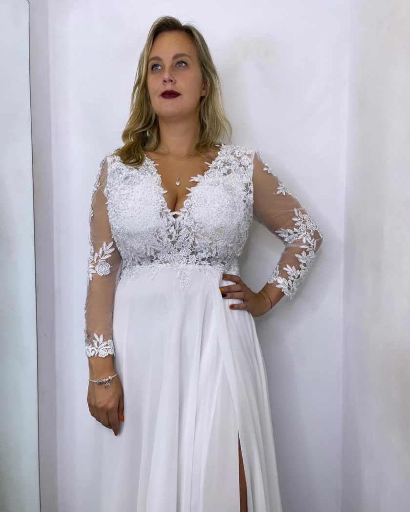 Vestido Dama Mangas Abertura Novia Curvy