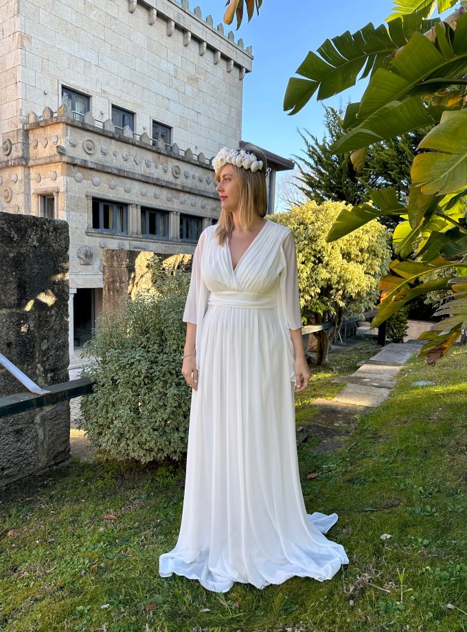 Vestido Gasa Mangas Novia Curvy