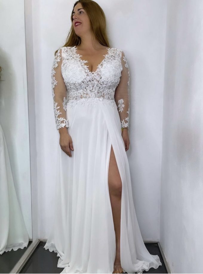 Vestido Dama Mangas Abertura Novia Curvy