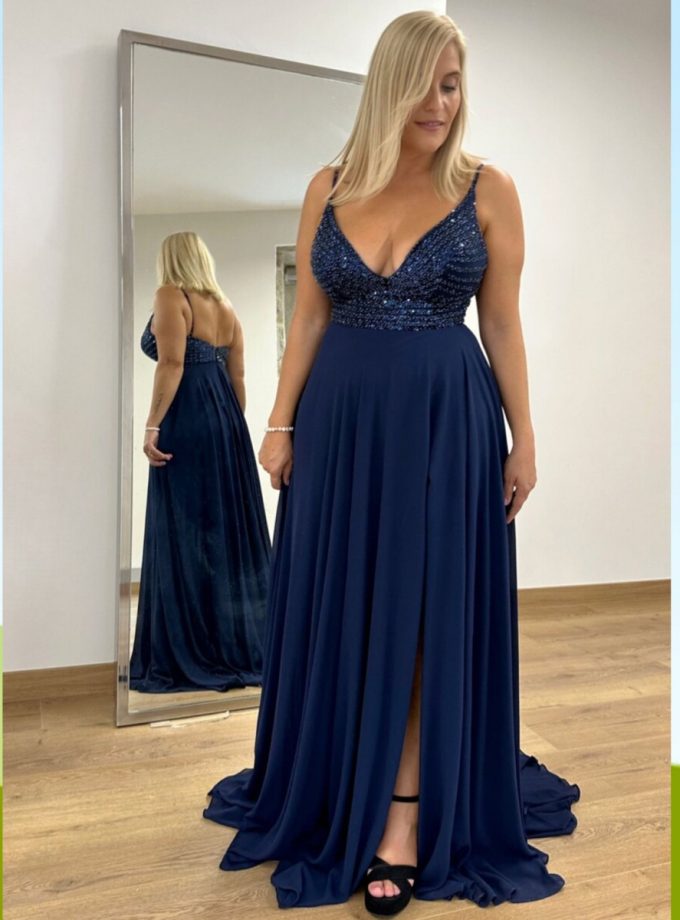 Vestido Gasa Brillos Pecho