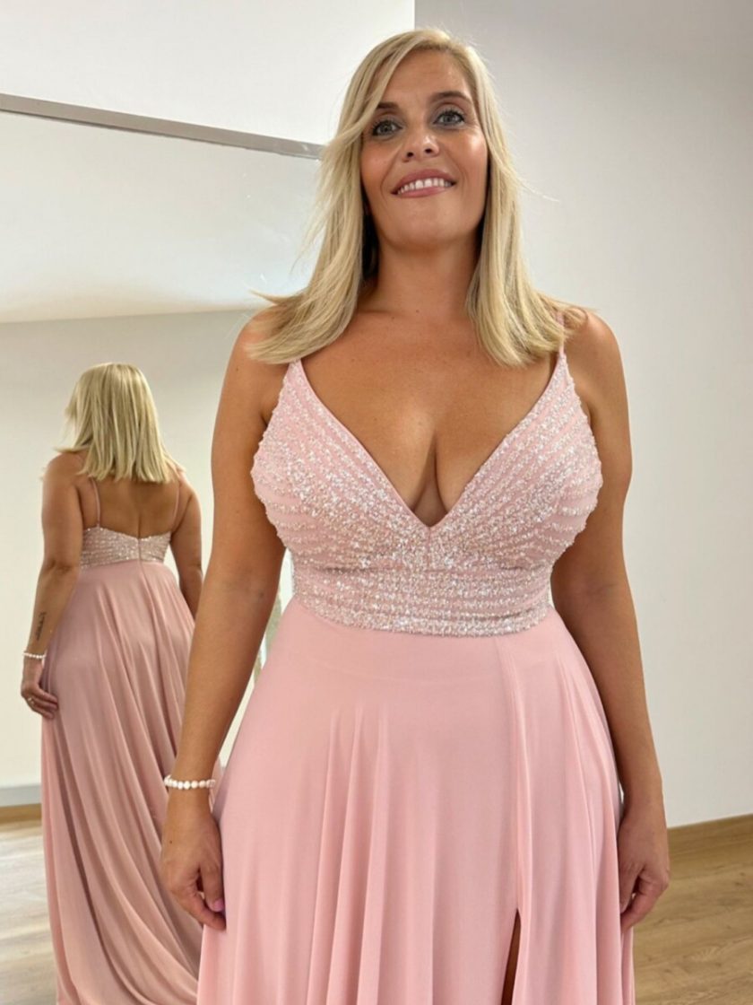 Vestido Gasa Brillos Pecho - Imagen 27