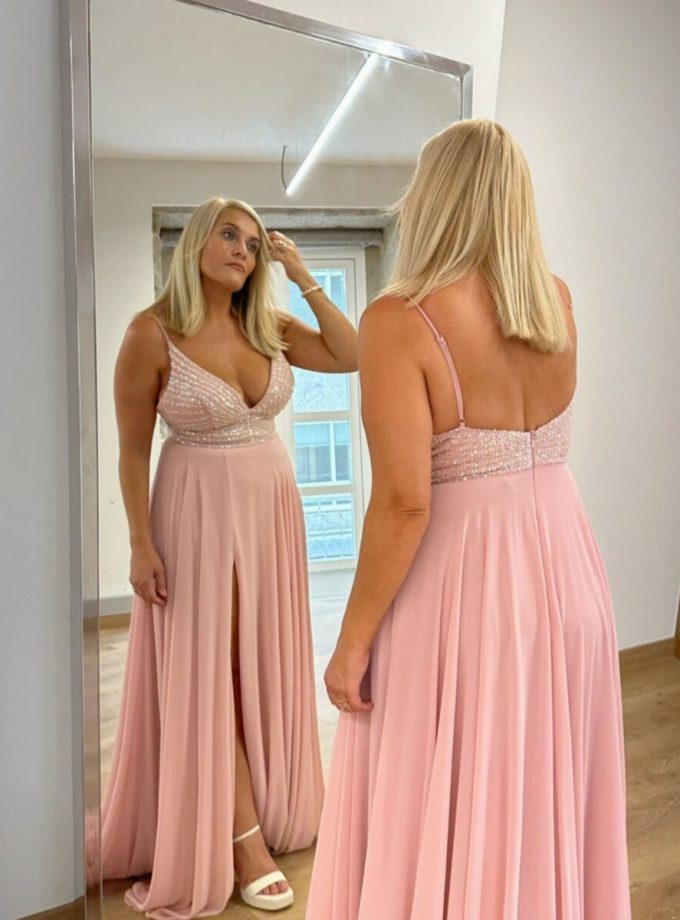 Vestido Gasa Brillos Pecho