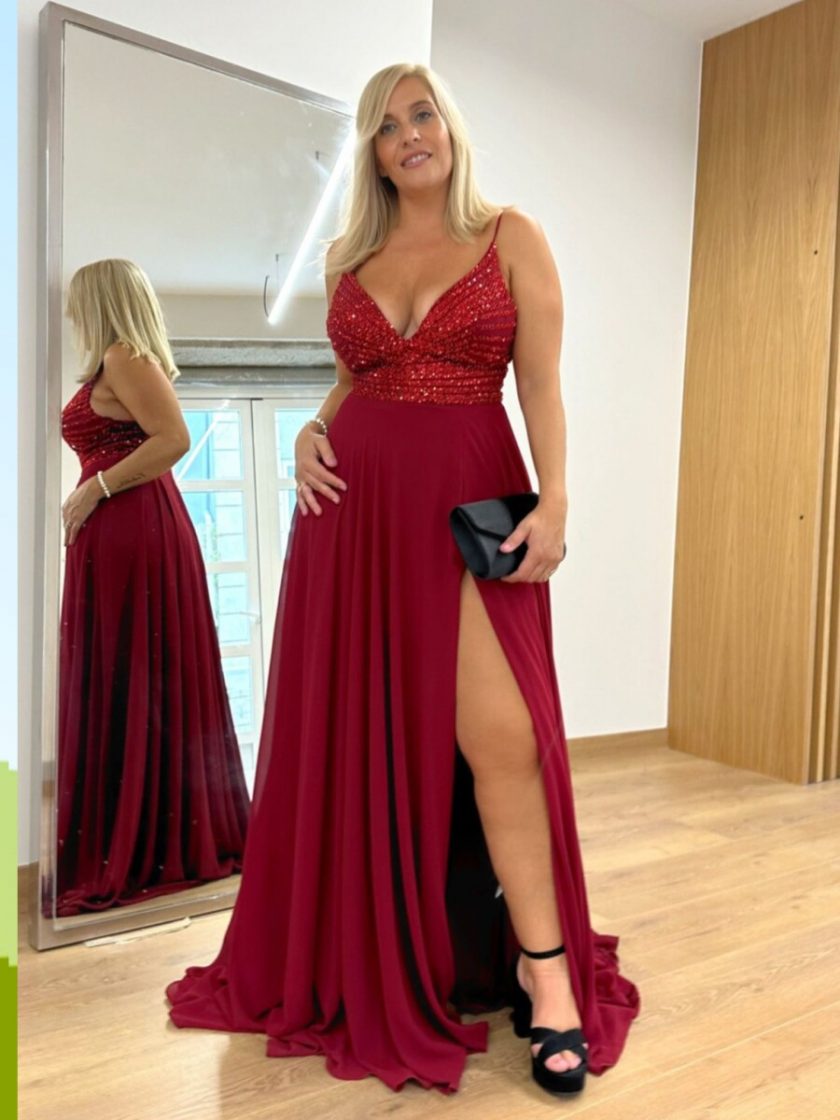 Vestido Gasa Brillos Pecho - Imagen 28
