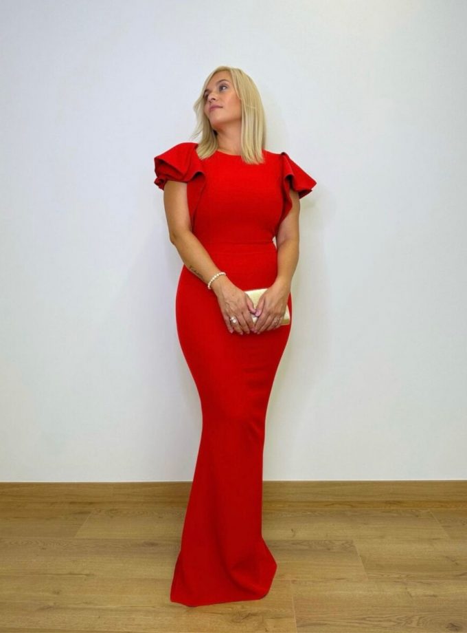 Vestido Sirena Manga Corta Volantes