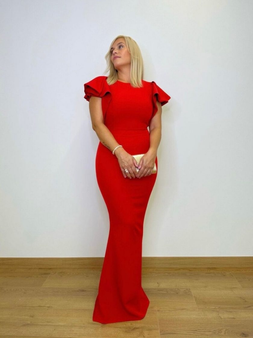 Vestido Sirena Manga Corta Volantes - Imagen 9