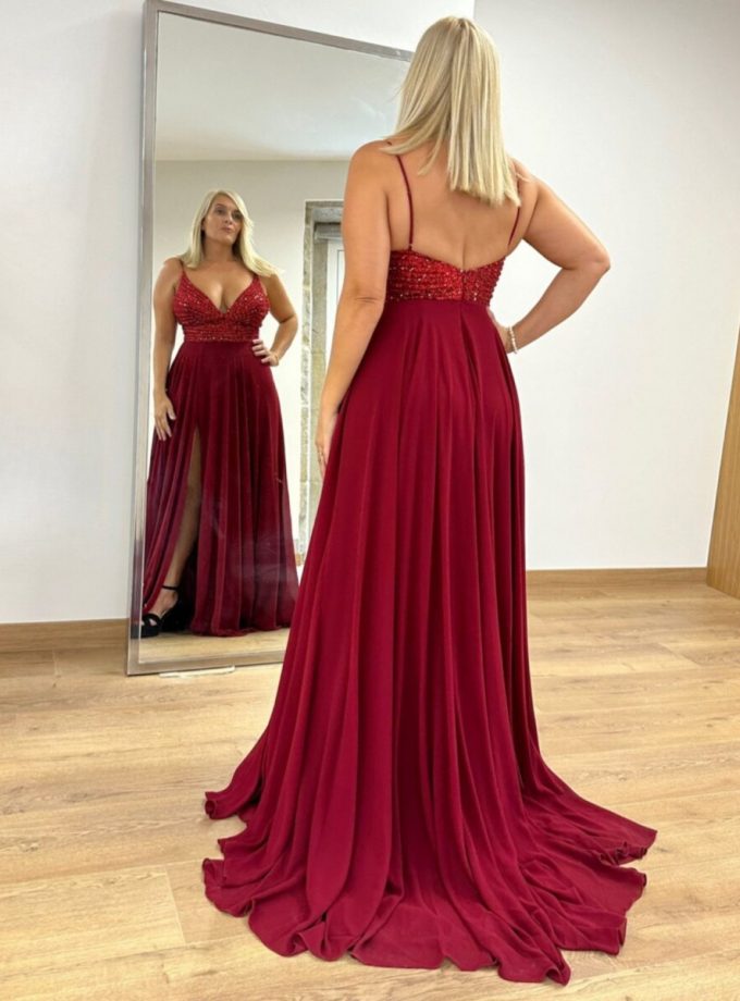 Vestido Gasa Brillos Pecho