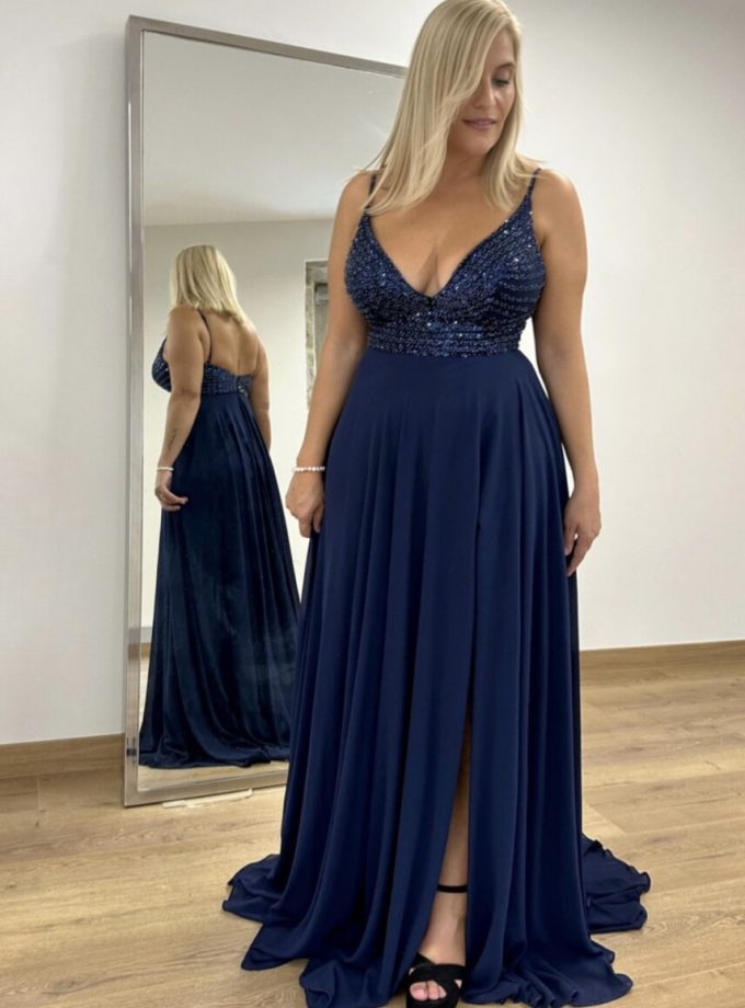 Vestido Gasa Brillos Pecho