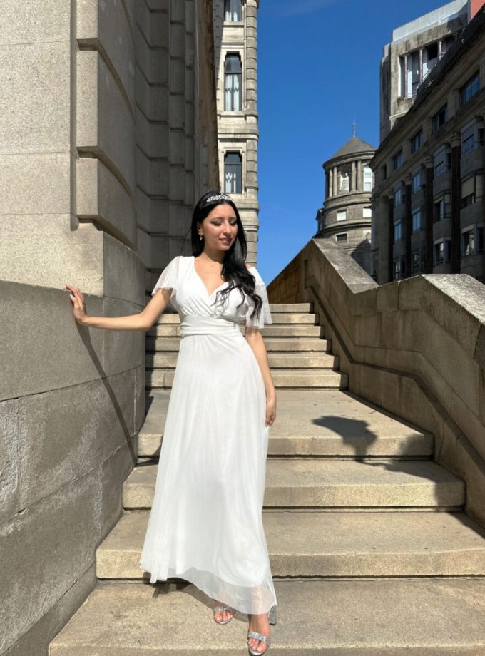 Vestido Tul Basic Mangas Novia