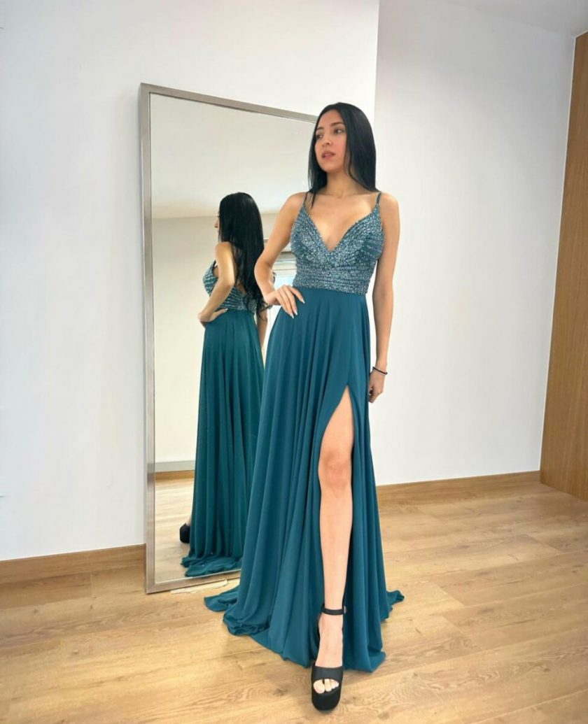 Vestido Gasa Brillos Pecho - Imagen 4