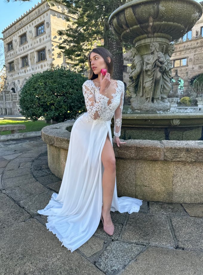 Vestido Dama Mangas Abertura Novia