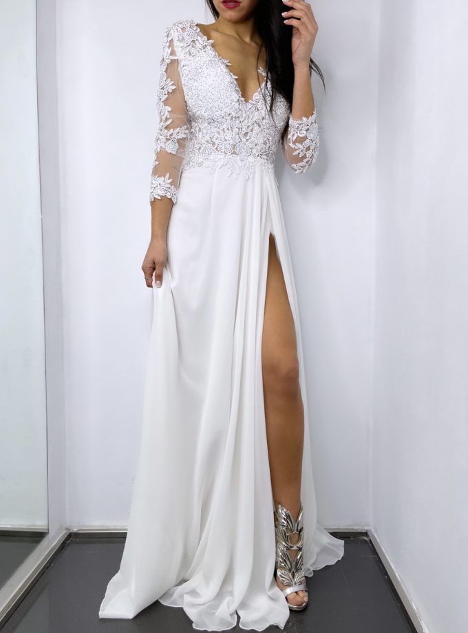 Vestido Dama Mangas Abertura Novia