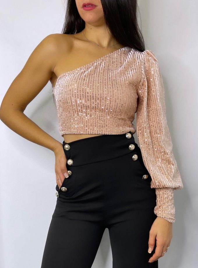 Top Asimétrico Terciopelo Lentejuelas