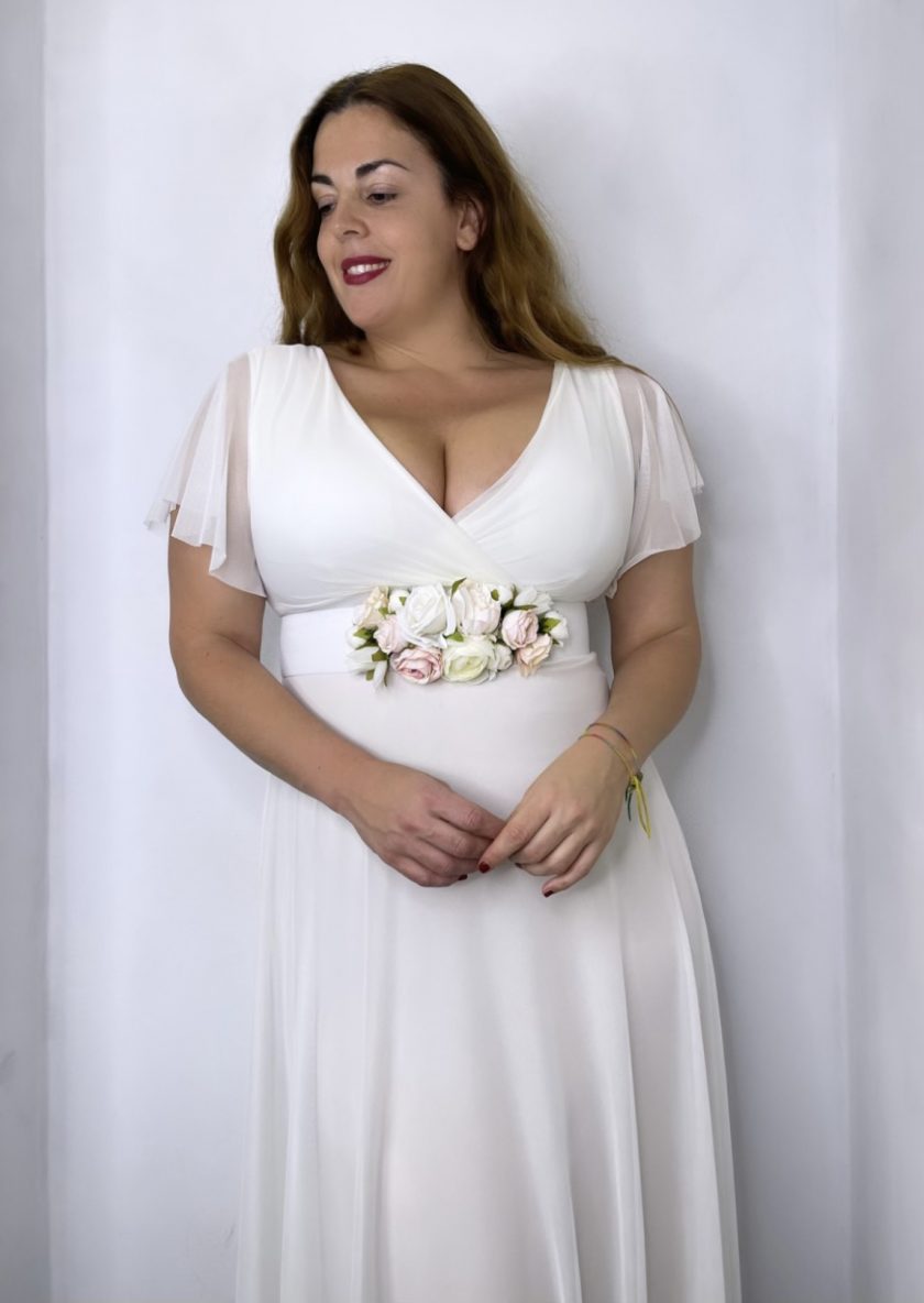 Vestido Tul Basic Mangas Novia
