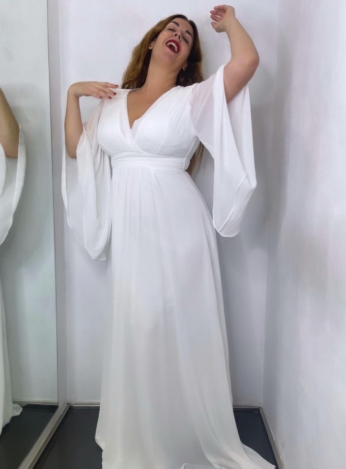 Vestido Gasa Mangas Novia