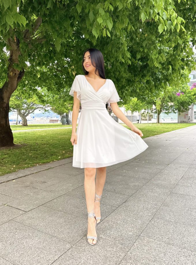 Vestido Tul Mangas Corto Novia