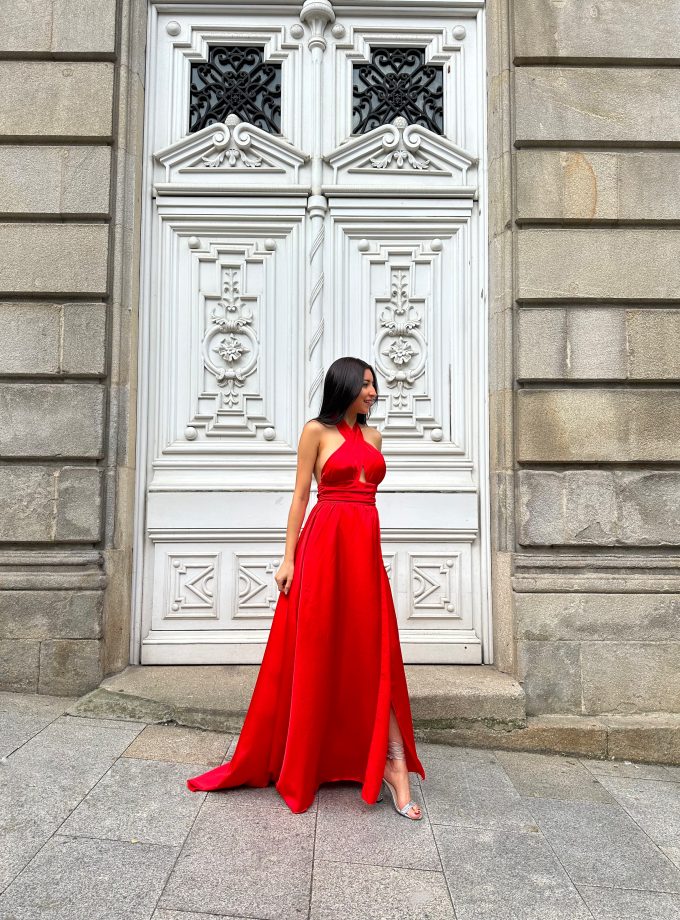 Vestido Seda Pecho Cruzado