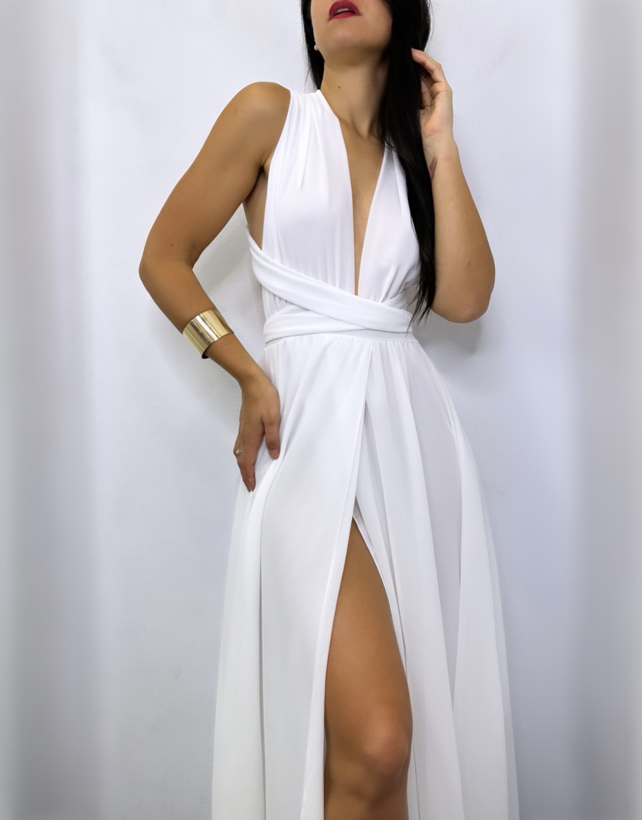 Vestido Multiposición Gasa Abertura Novia