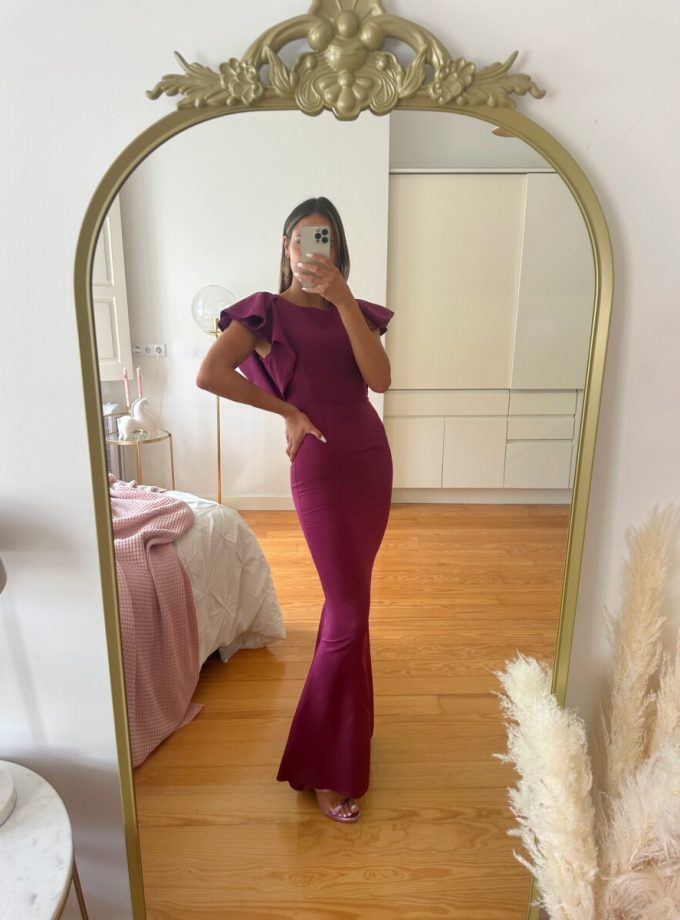 Vestido Sirena Manga Corta Volantes